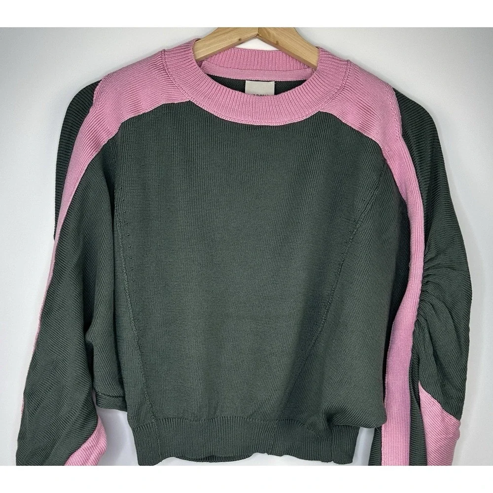Maeve Anthropologie Striped Dolman Sleeve Sweater Green Pink Trim XSP Petite